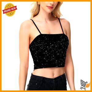 Sequin Tube Top Crop Cami Adjustable Straps Zipper Closure Party Wear